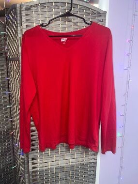 Lands' End Women's Bright Red V-Neck Long Sleeve Tee
